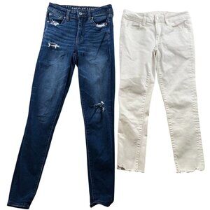 2 American Eagle Womens Jeans Size 2 Lot Of Two Denim Skinny Casual Blue White